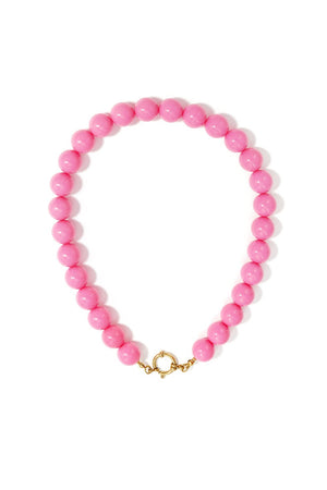 Grote kralen ketting 15mm rose red boeislot RVS goud