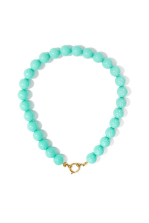 Grote kralen ketting 15mm sky blue boeislot RVS goud