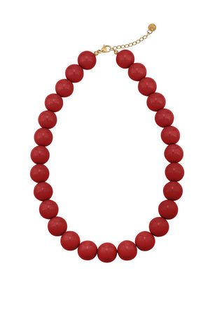 Grote kralen ketting 15mm wijnrood RVS goud