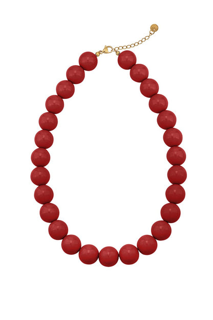 Grote kralen ketting 15mm wijnrood RVS goud
