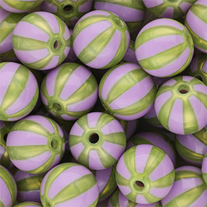 Grote ronde DQ acryl kralen met strepen 12mm Purple-olive green