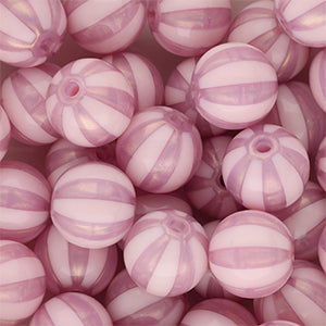 Grote ronde DQ acryl kralen met strepen 12mm Vintage pink