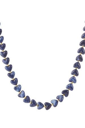 Hartjes kralen ketting blauw RVS goud
