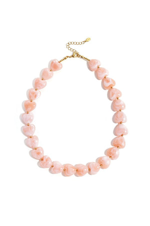 Hartjes kralen ketting roze RVS goud