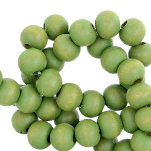 Houten kraal light olive nature green 6mm