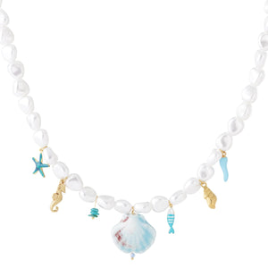 Imi parel kralen ketting Turtle Casual blauw RVS goud