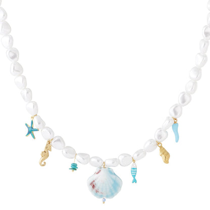 Imi parel kralen ketting Turtle Casual blauw RVS goud