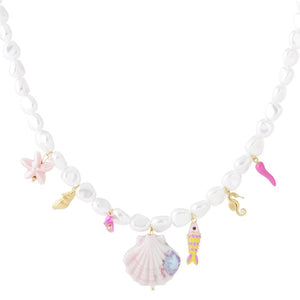 Imi parel kralen ketting Turtle Casual roze RVS goud