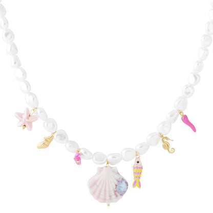 Imi parel kralen ketting Turtle Casual roze RVS goud