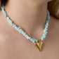 Ketting natuursteen wit met Hart RVS goud