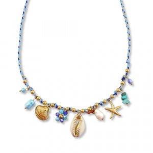 Ketting zeeleven blauw RVS goud