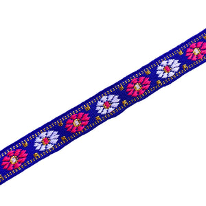 Koord lint geweven bloemen blue-pink-white