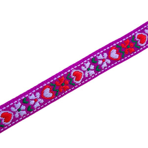 Koord lint geweven bloemen hart violet
