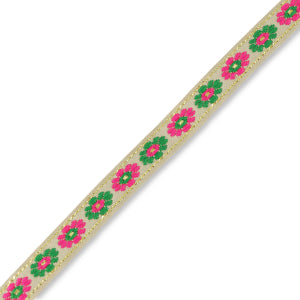 Koord lint geweven bloemetjes Beige-green-pink