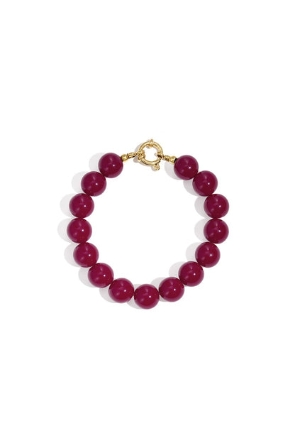Kralen armband 12mm fuchsia boeislot RVS goud