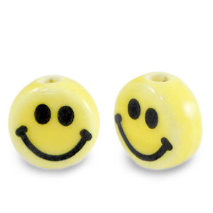 Kralen keramiek 8mm smiley Yellow