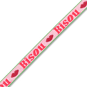 Lint met tekst "Bisou" Pink-red-dark green