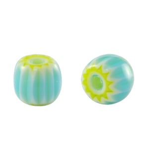 Millefiori kralen tube Turquoise 6x7mm