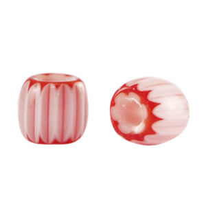 Millefiori kralen tube White-red 6x7mm