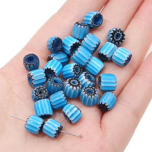 Millefiori kralen tube licht blauw 6x7mm