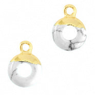 Natuursteen hangers cirkel 10mm Marble white-gold