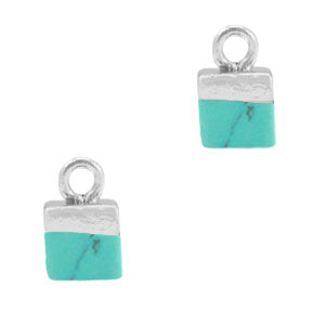 Natuursteen hangers cube Turquoise-silver
