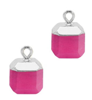 Natuursteen hangers square Magenta pink-silver