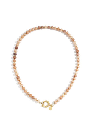 Natuurstenen ketting klassiek naturel RVS goud