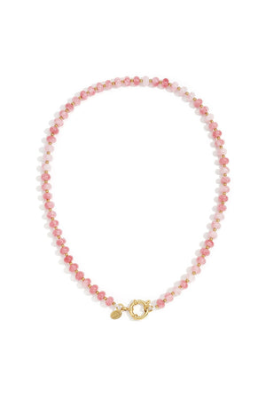 Natuurstenen ketting klassiek roze RVS goud
