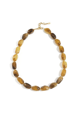 Organische kralen ketting amber RVS goud