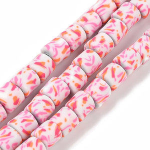 Polymeer kralen column Dotted Hot Pink