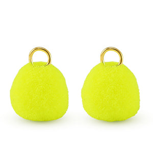 Pompom bedel met oog 10mm Gold-neon Yellow