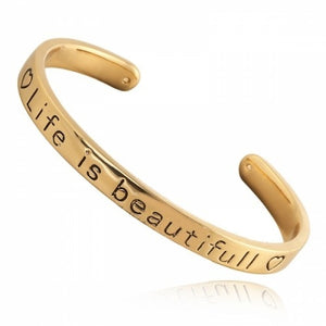 Quote armband 'life is beautiful' goud