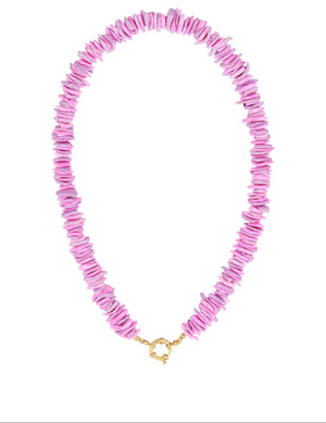 Seashell Necklace Fuchsia RVS goud