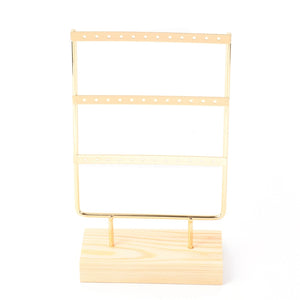 Sieraad display voor oorbellen drie rijen met houten voet Natural-gold medium