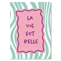 Sieraden kaartjes "la vie est belle" Green-pink