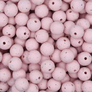 Siliconen kralen 12mm rond Zachtroze Spikkels