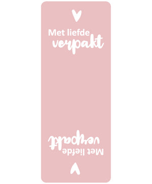 Sticker rechthoek - Met liefde verpakt roze-wit